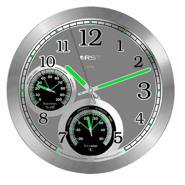 Металлические настенные часы с термометром и гигрометром
