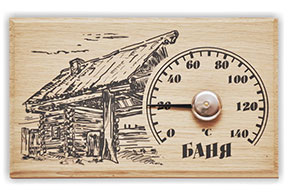 Биметаллический термометр для бани  на деревянном основании.