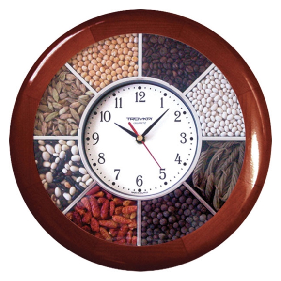 Настенные деревянные часы с кварцевым механизмом для кухни в этно стиле.