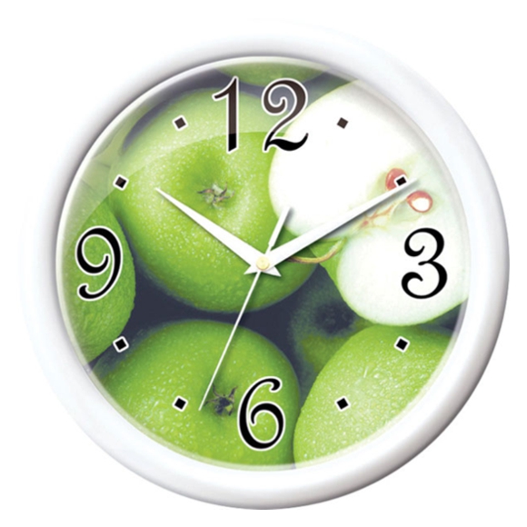 Настенные часы с зелеными яблоками.