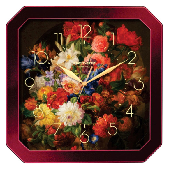 Настенные часы с букетом цветов.