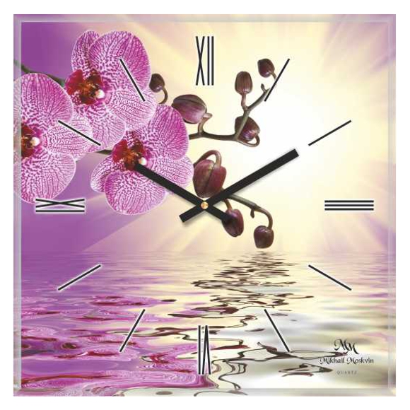Стеклянные настенные часы с орхидеями.