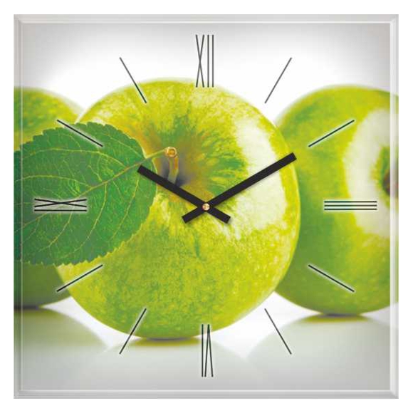 Настенные стеклянные часы с яблоками.