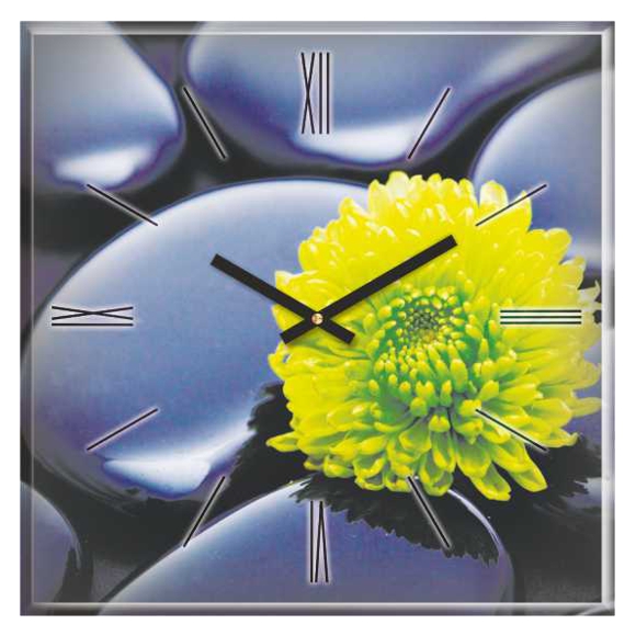 Настенные стеклянные часы с цветком.