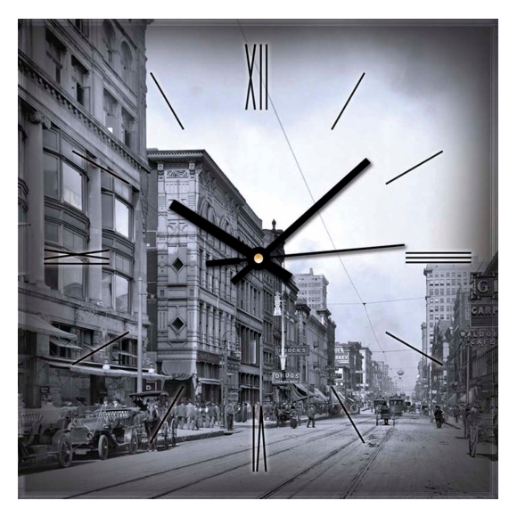 Стеклянные настенные часы Улица города.