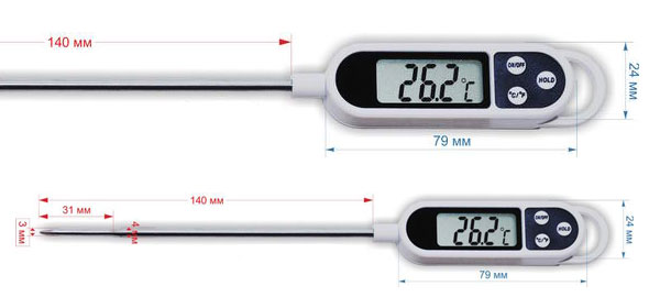 Термометр с тонкой частью щупа