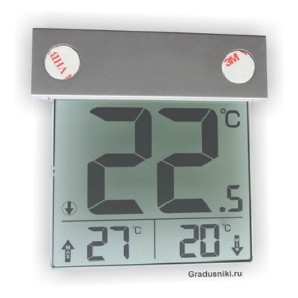 Оконный электронный термометр с липучками на солнечной батарее.